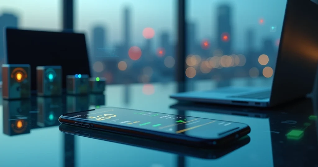 Smartphone mostrando carteira multimoedas estável ao lado de cofres digitais abertos